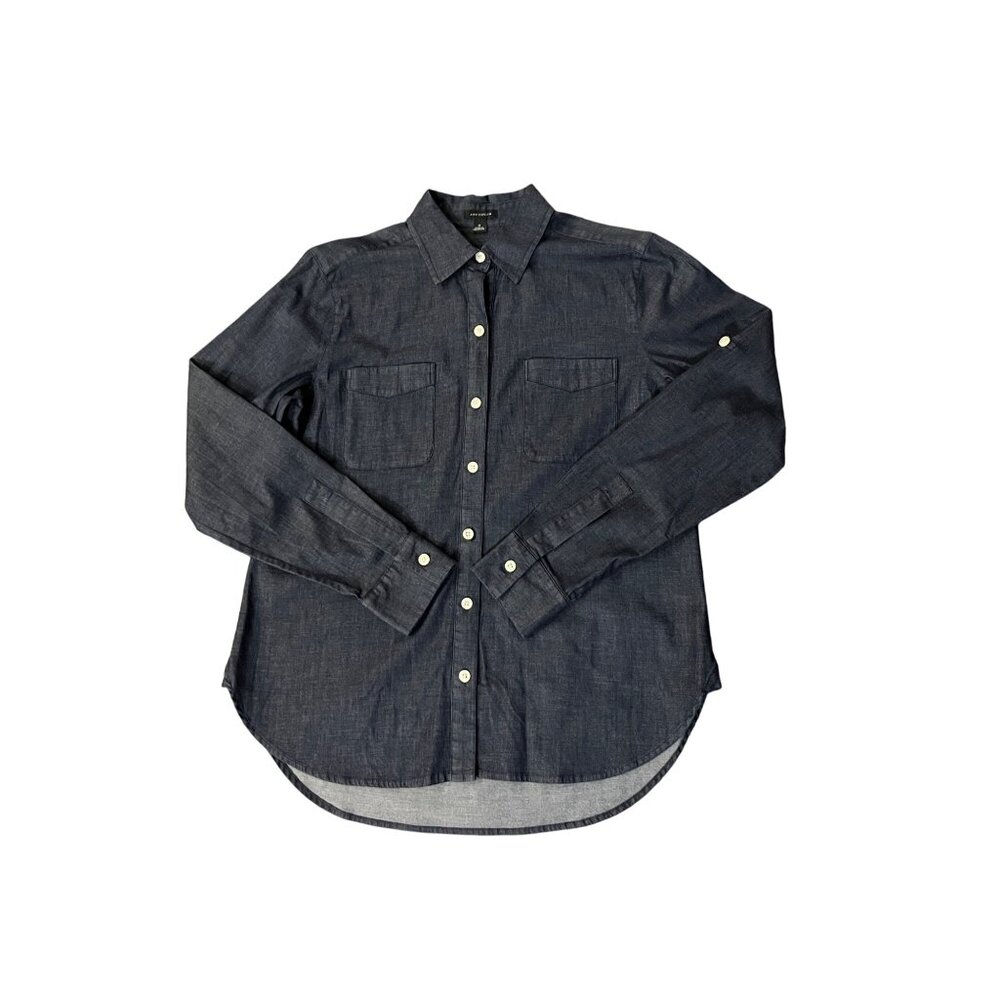 Ann Taylor Denim-Look Blouse Women's 0 Convertible Arms Used - Picture 3 of 11